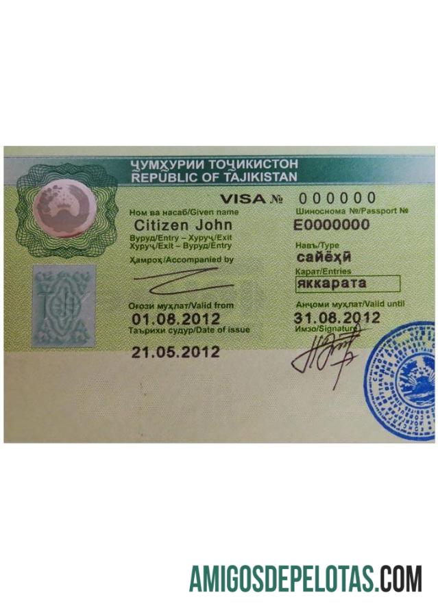 Visto para TAJIQUISTÃO exemplo real